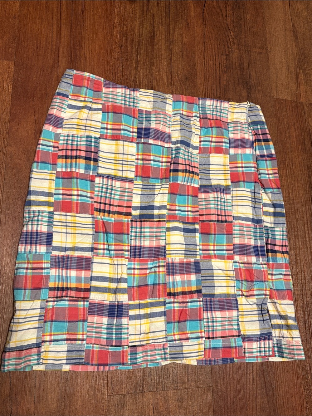 Cotton Cape Madras Multicolor Patchwork Plaid Pencil Skirt Size 16